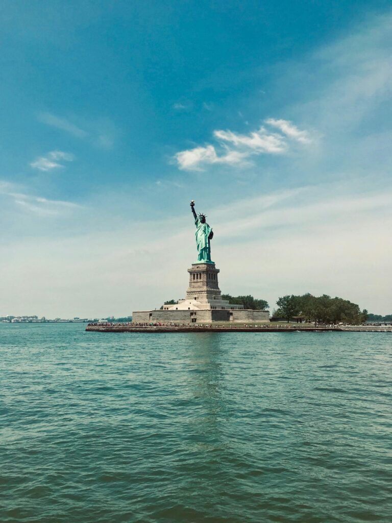 Iconic Statue of Liberty on Liberty Island, a famous landmark and UNESCO World Heritage Site.